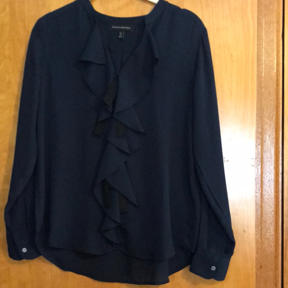 Banana Republic Women's Navy Ruffled Blouse